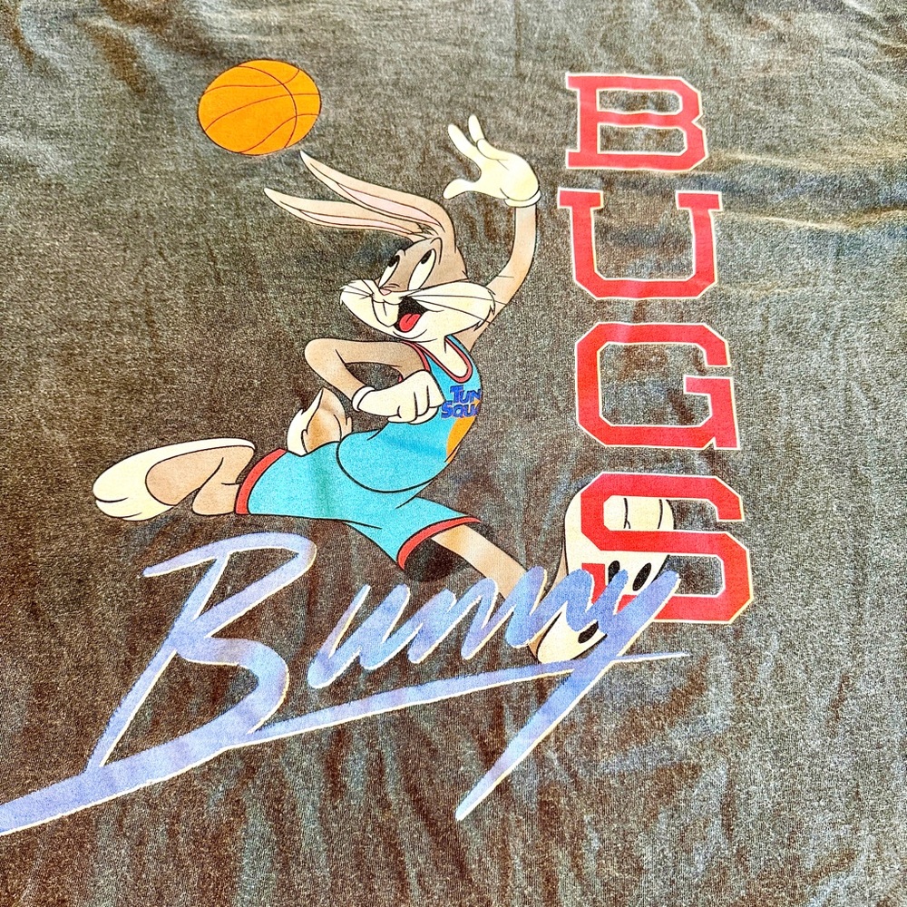 Space Jam Bugs Bunny Graphic Tee Grey Mineral Wash 2XL A New Legacy Looney Tunes